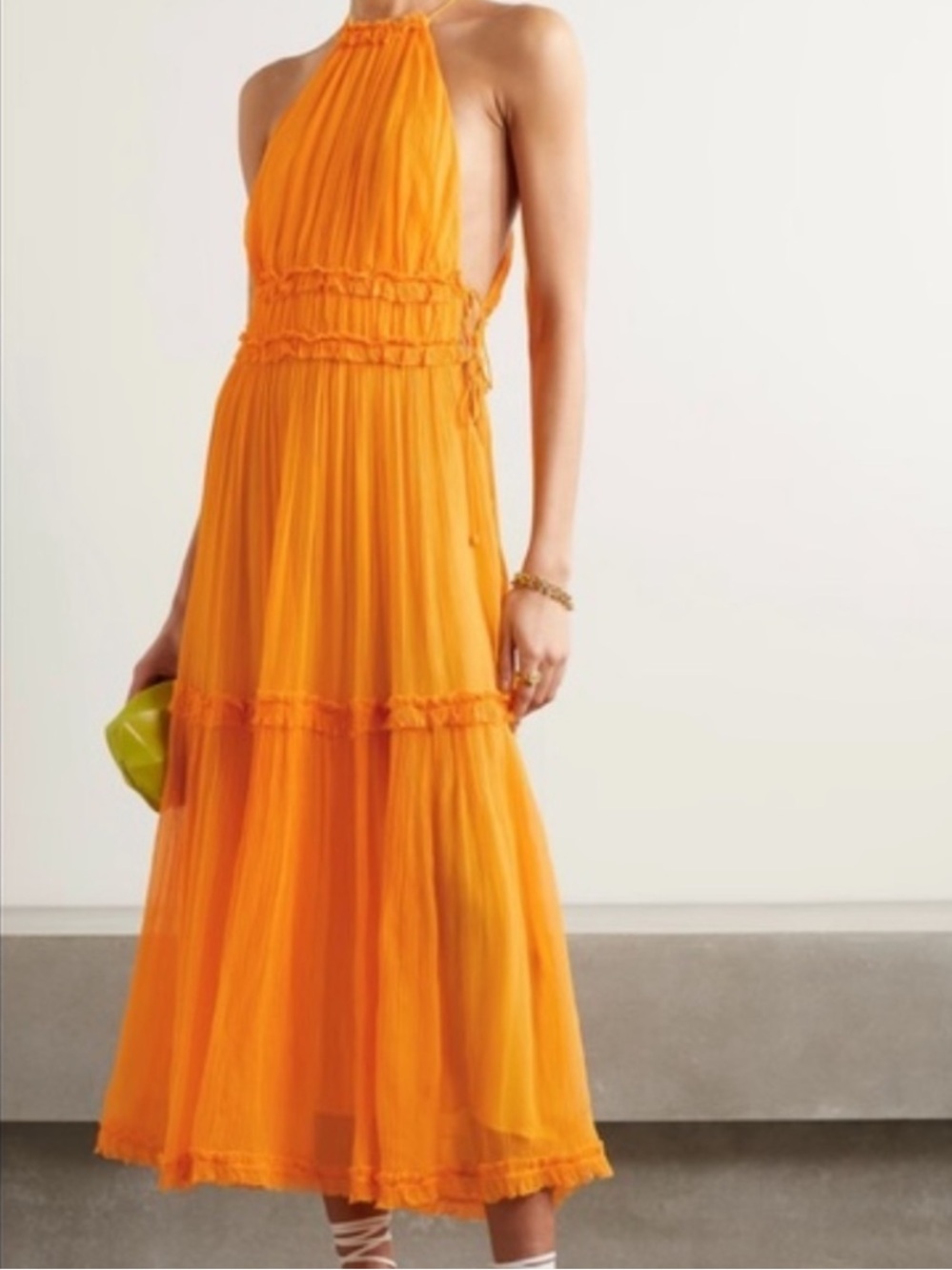 Zimmermann Bright Orange Halter Tiered Maxi Dress